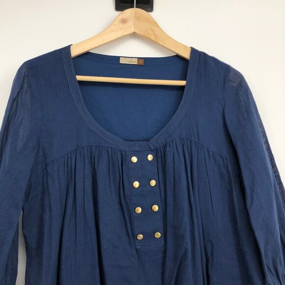 Wilfred Aritzia Navy Blue 3/4  balloon sleeve gold studded scoop neckline tunic - Picture 3 of 15